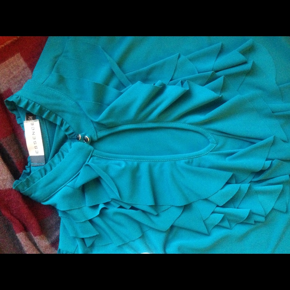 Gorgeous high neck ruffle detail blouse in teal